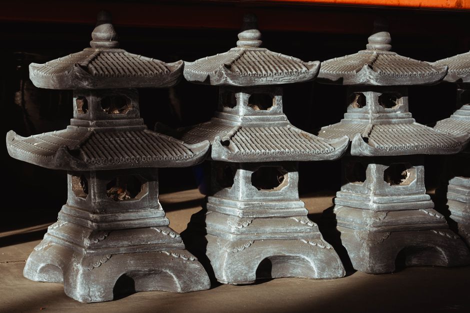 Beautifully crafted stone lanterns with traditional design in Gardena, California.
